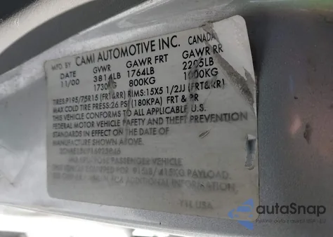 2001 Chevrolet Tracker Hard Top Base z USA, uszkodzony, nr VIN 2CNBE13C916923846